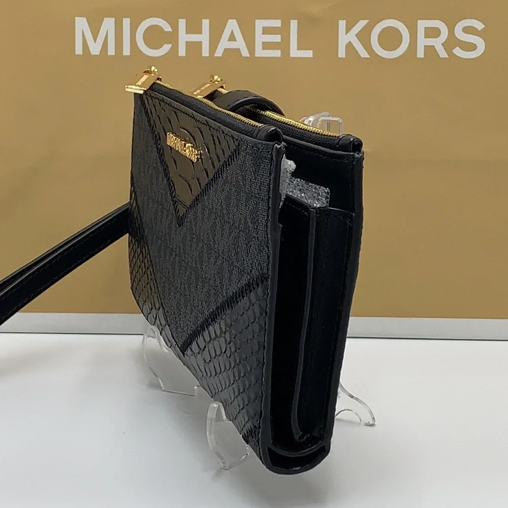 Michael Kors Large Double Zip Wristlet Smartphone Case Wallet Black Multi